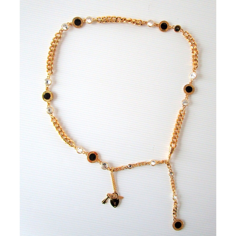 St. John Stunning Metal Belt Jewels Gold keys Heart Lock Heavy Brilliant